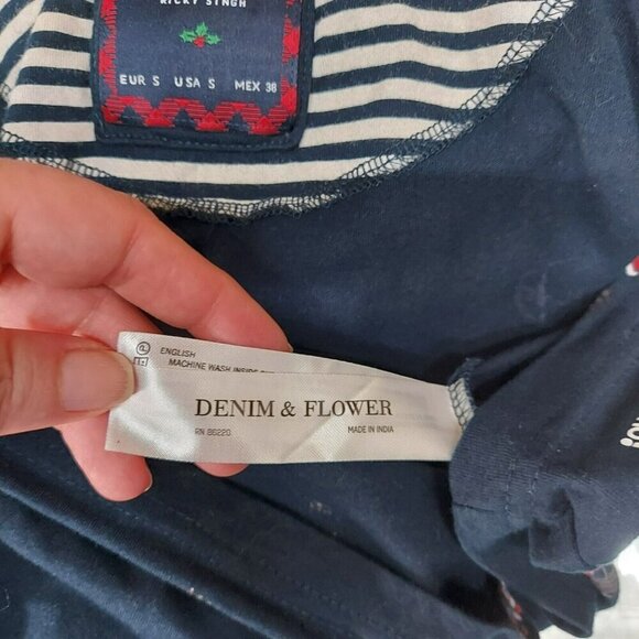 Denim & Flower Ricky Singh Mens Navy T-Shirt With Santa Weightlifting Print Size - Picture 6 of 7